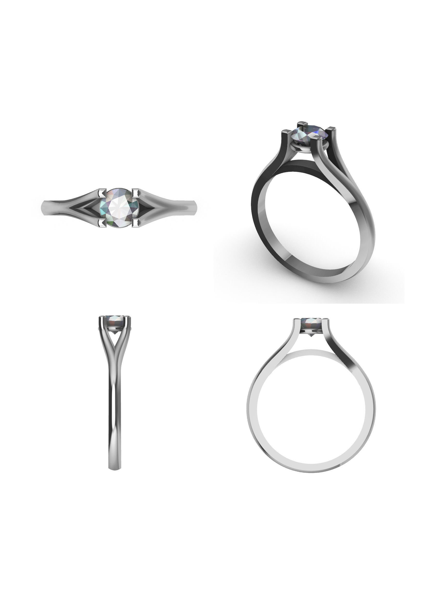 Solitaire Ring -Saphire-Ruby-Diamond 3D print model_7