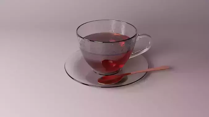High- and Low-Poly Tea cup with copper Spoon
