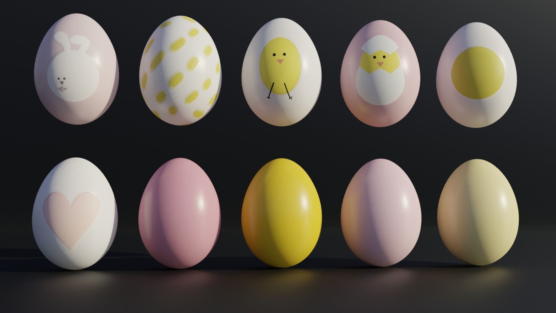 Cute Easter Eggs with Watercolor Print 3D model_1