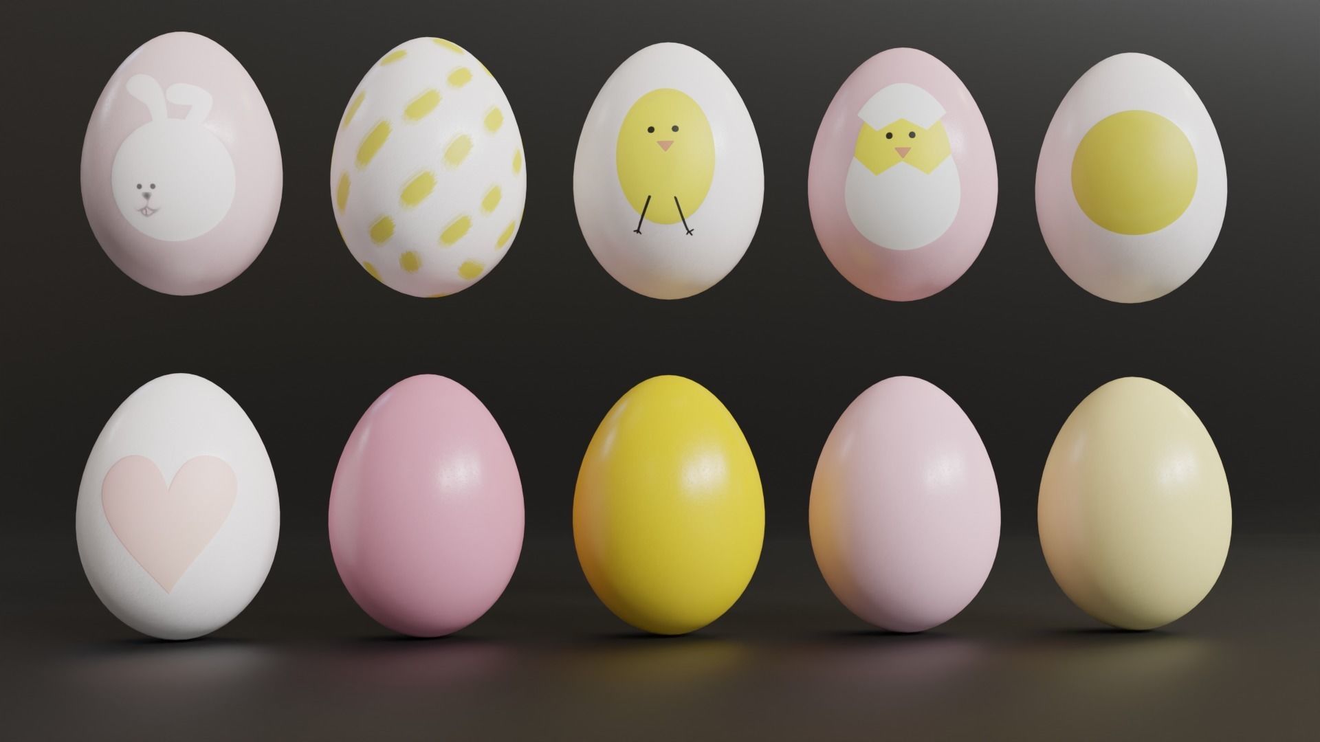 Cute Easter Eggs with Watercolor Print 3D model_2