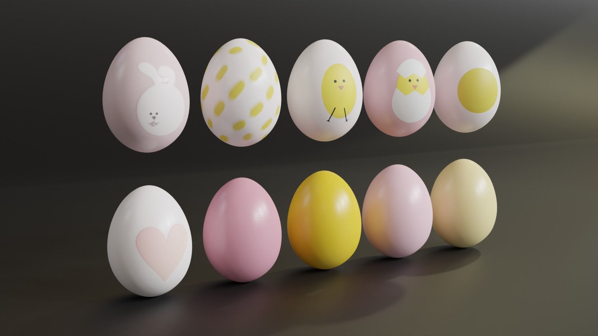 Cute Easter Eggs with Watercolor Print 3D model_3