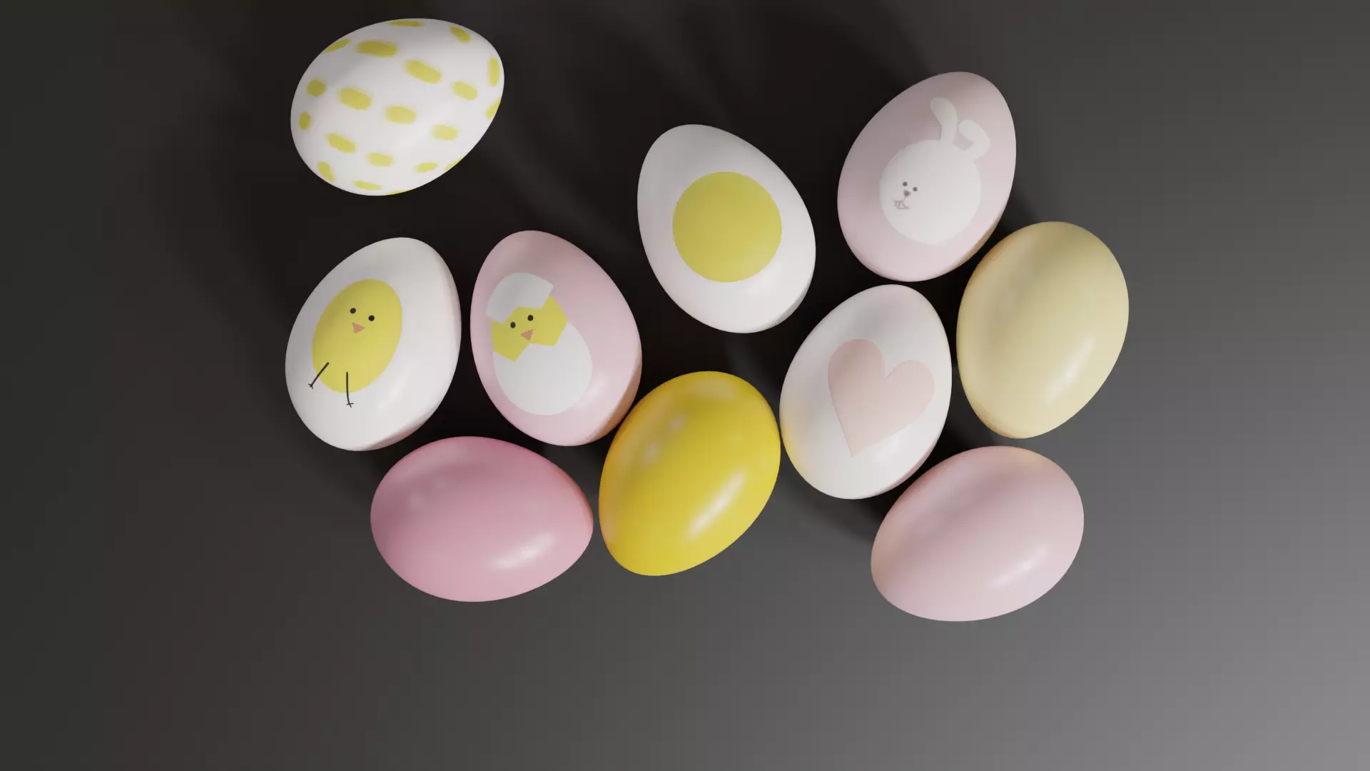 Cute Easter Eggs with Watercolor Print 3D model_0