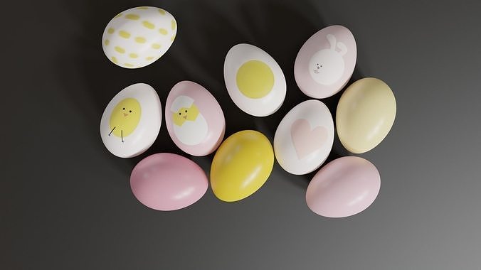 Cute Easter Eggs with Watercolor Print 3D model