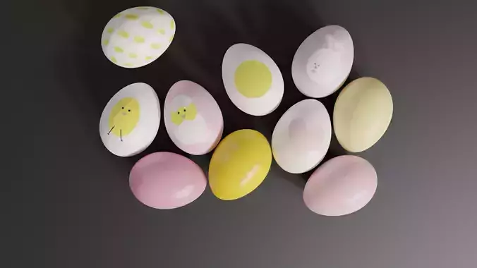 Cute Easter Eggs with Watercolor Print 3D model