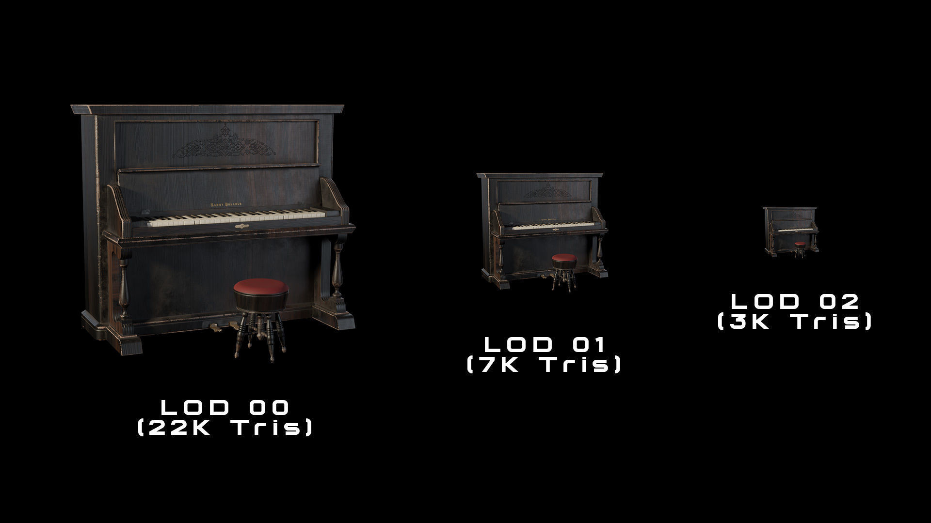 Western Piano - Game Ready Low-poly 3D model_2