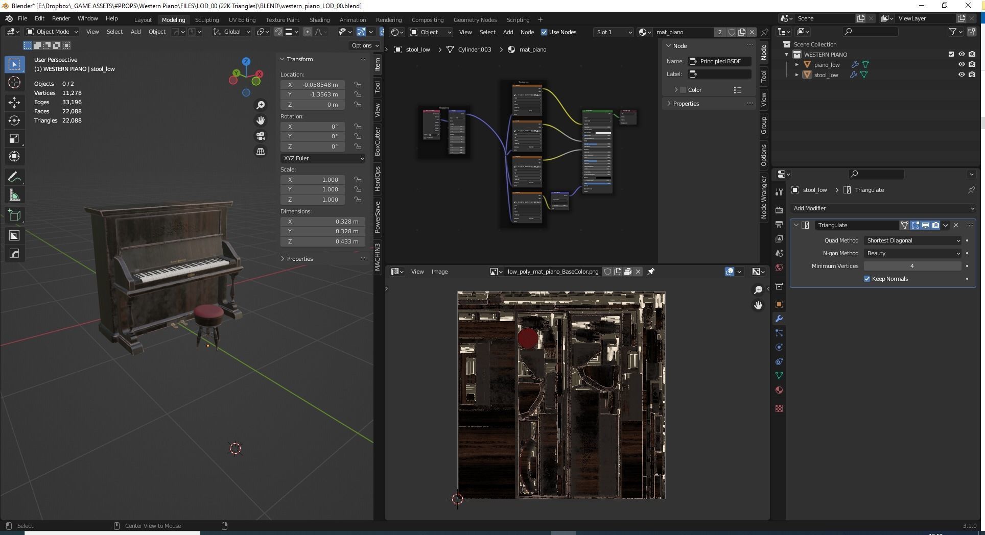 Western Piano - Game Ready Low-poly 3D model_3