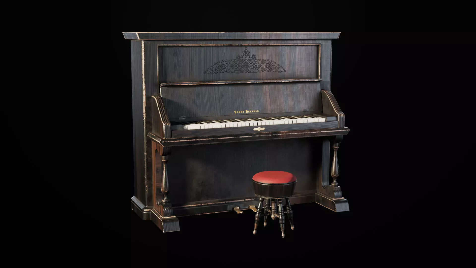 Western Piano - Game Ready Low-poly 3D model_0