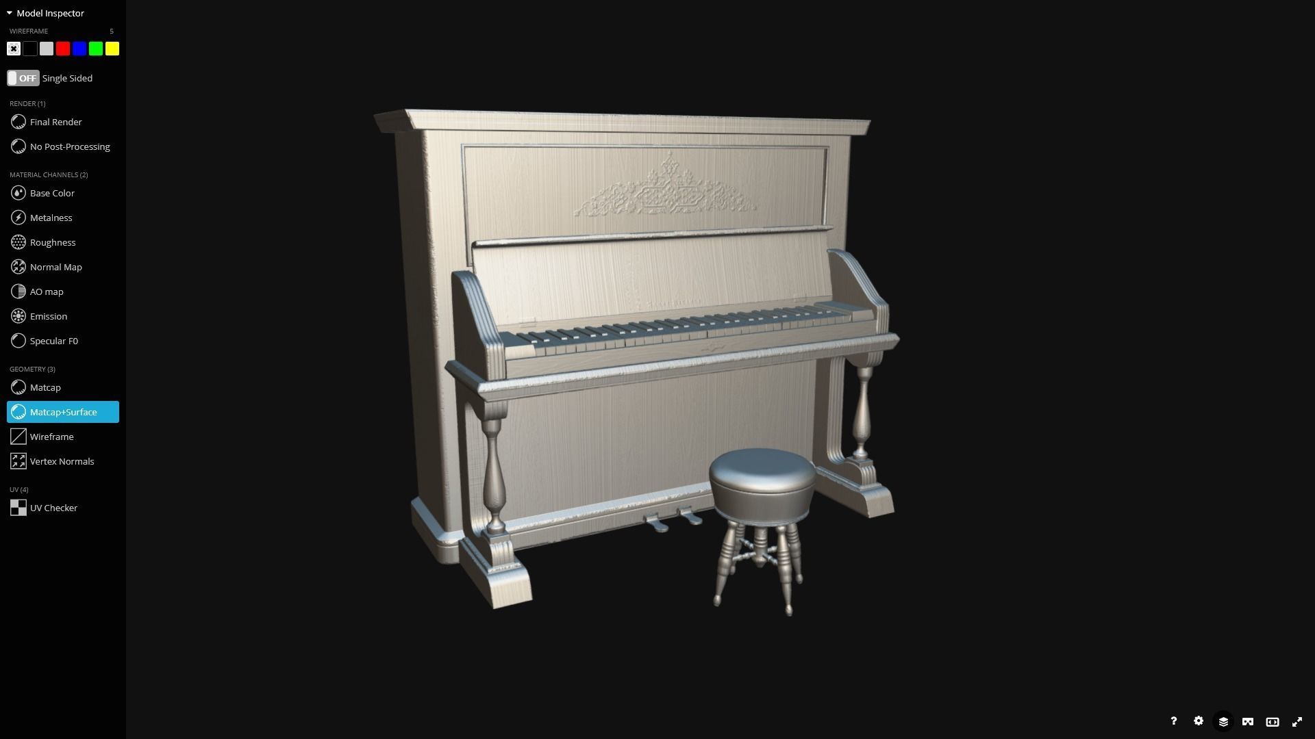 Western Piano - Game Ready Low-poly 3D model_7