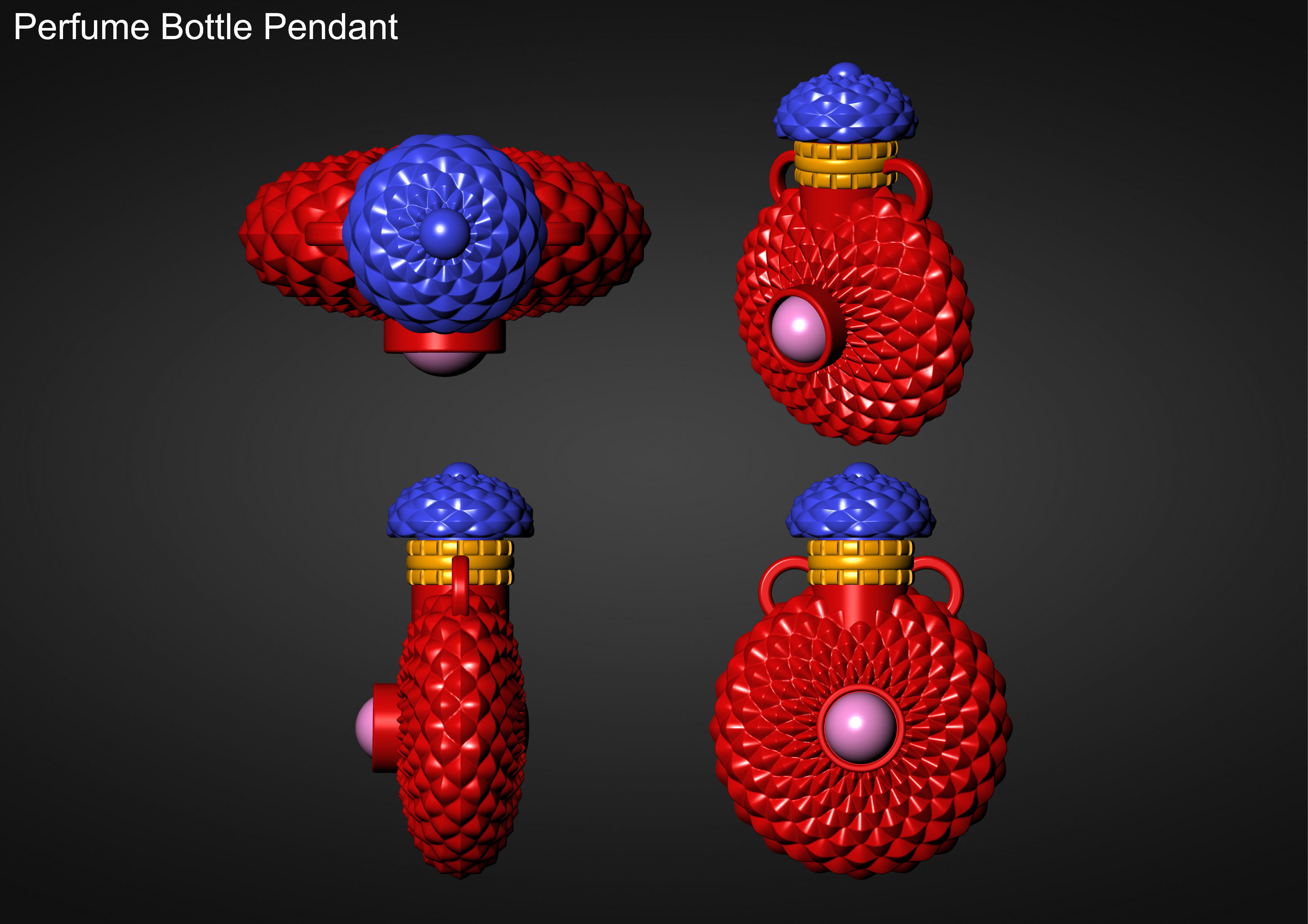 Round Textured Perfume Bottle Pendant 3D print model_21