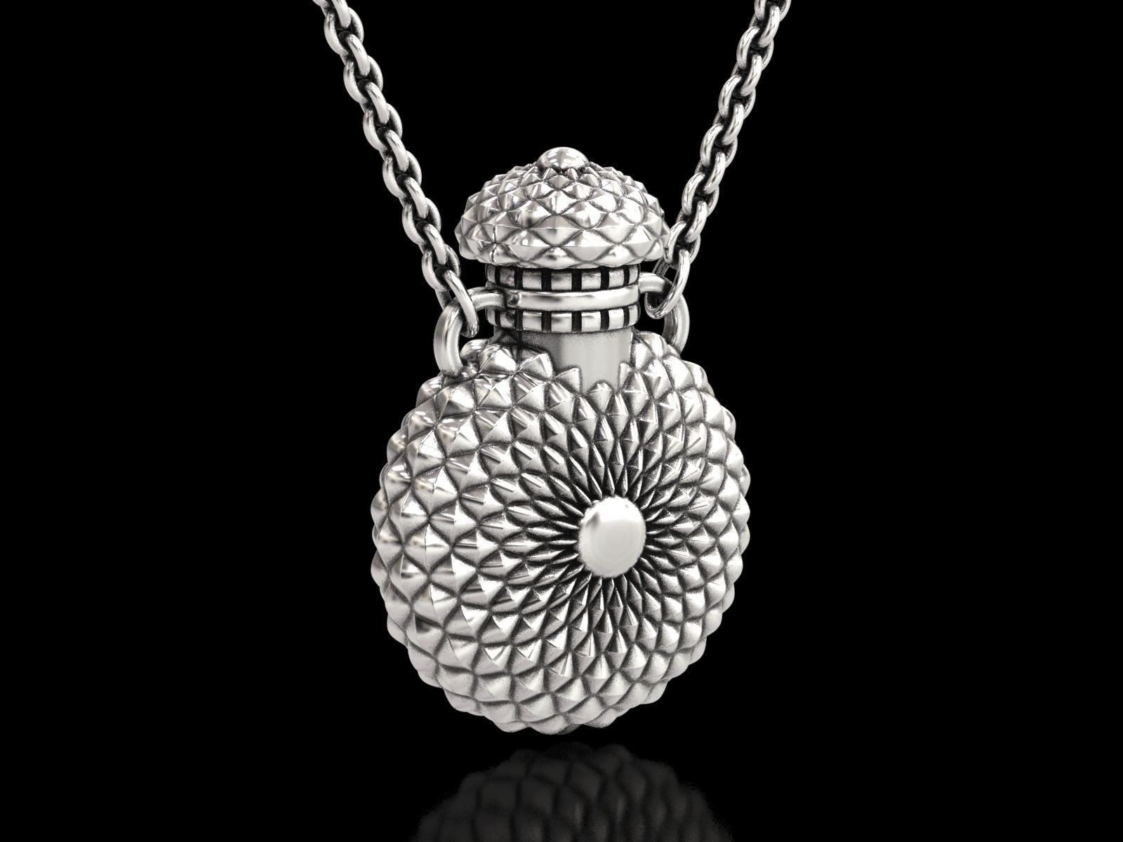 Round Textured Perfume Bottle Pendant 3D print model_7