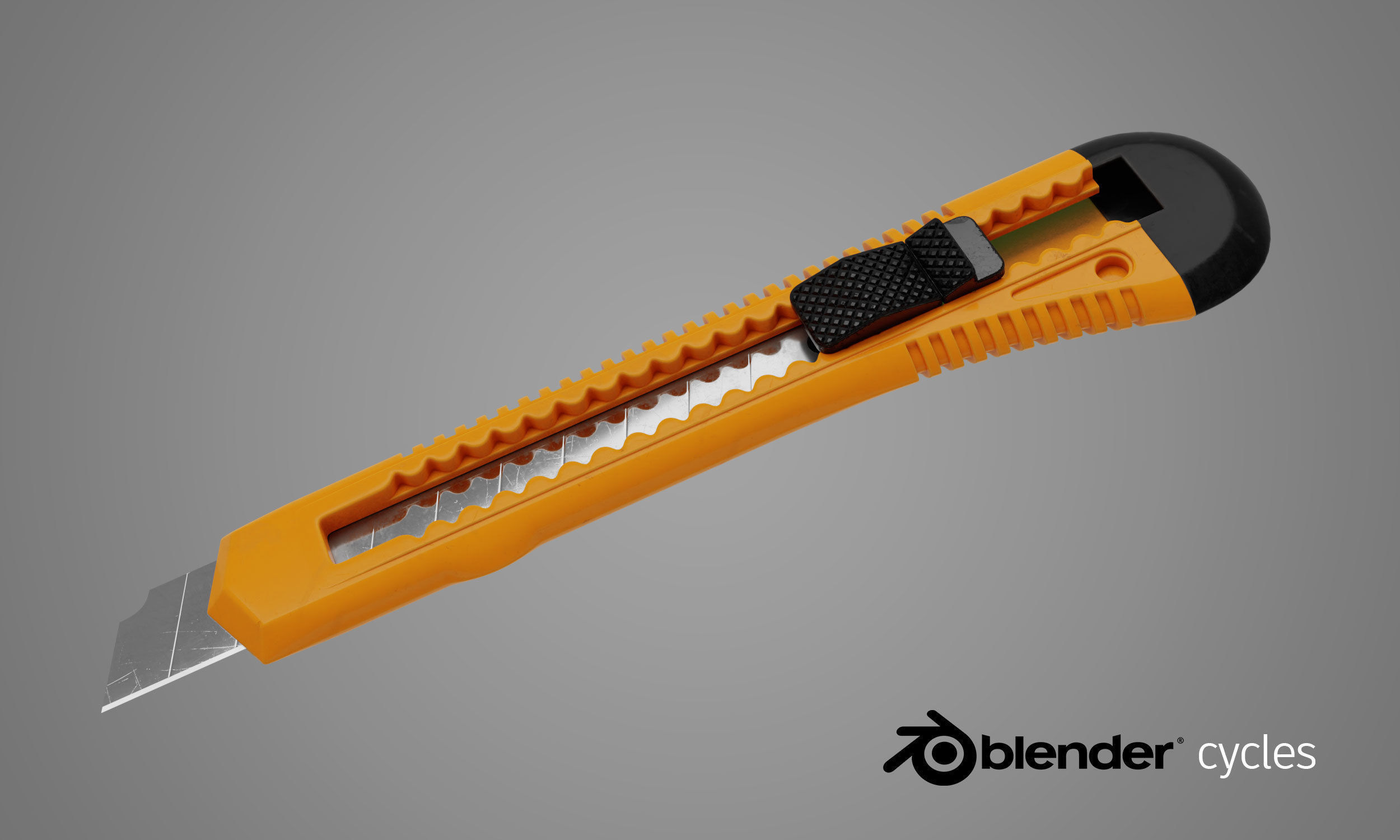 Cutter orange knife with handle 3D model_1