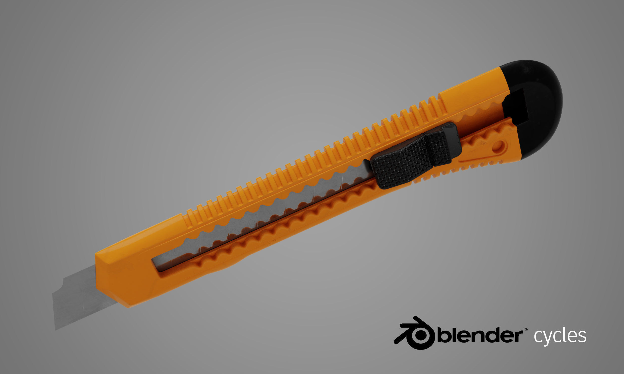 Cutter orange knife with handle 3D model_2