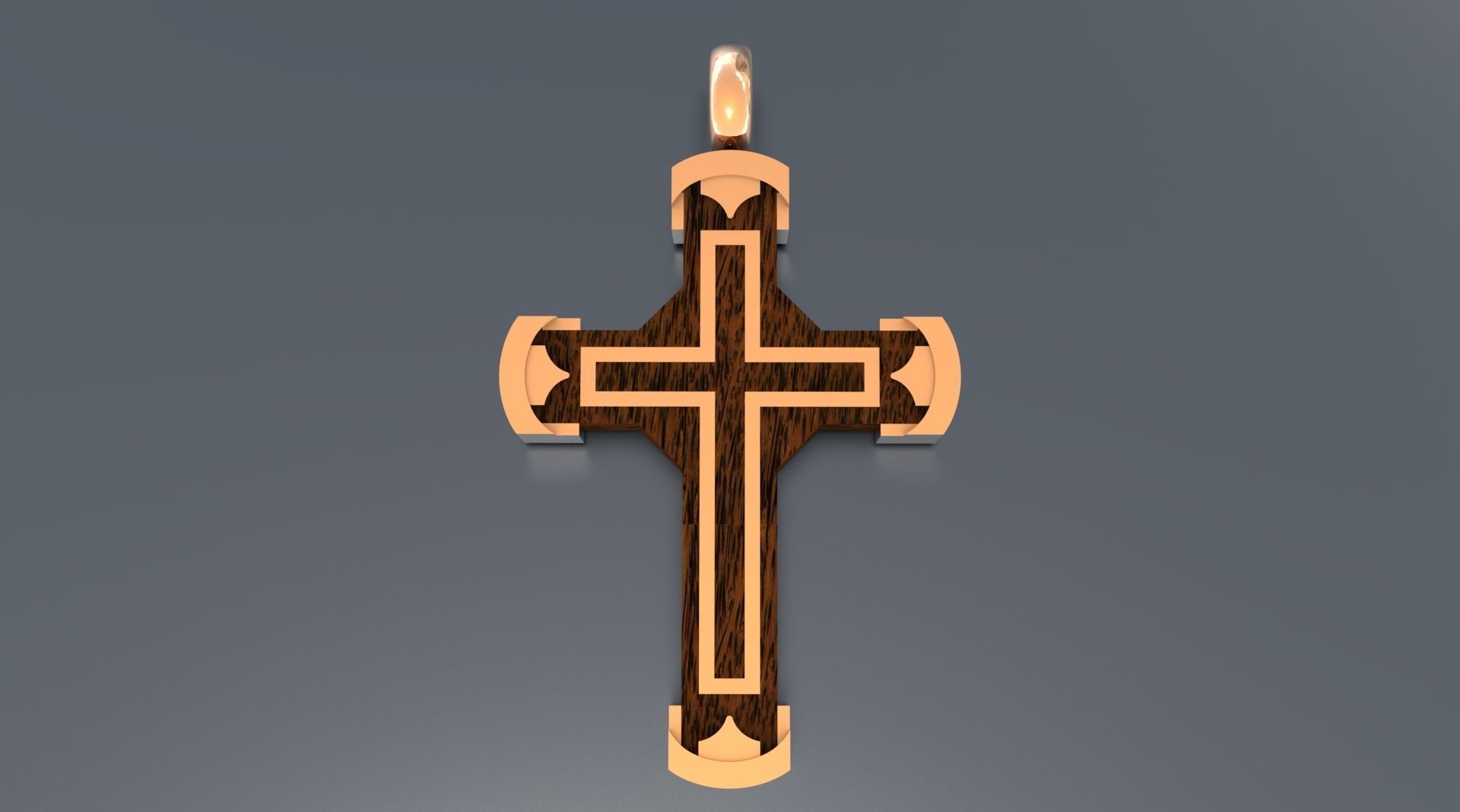 Cross with Gold and Wood 3D print model_3