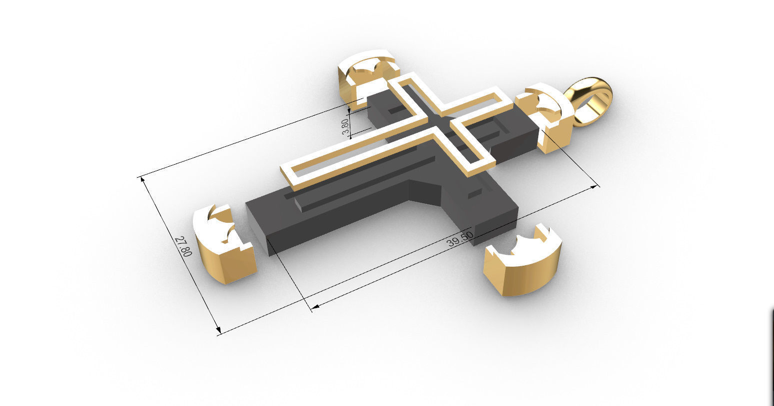 Cross with Gold and Wood 3D print model_17