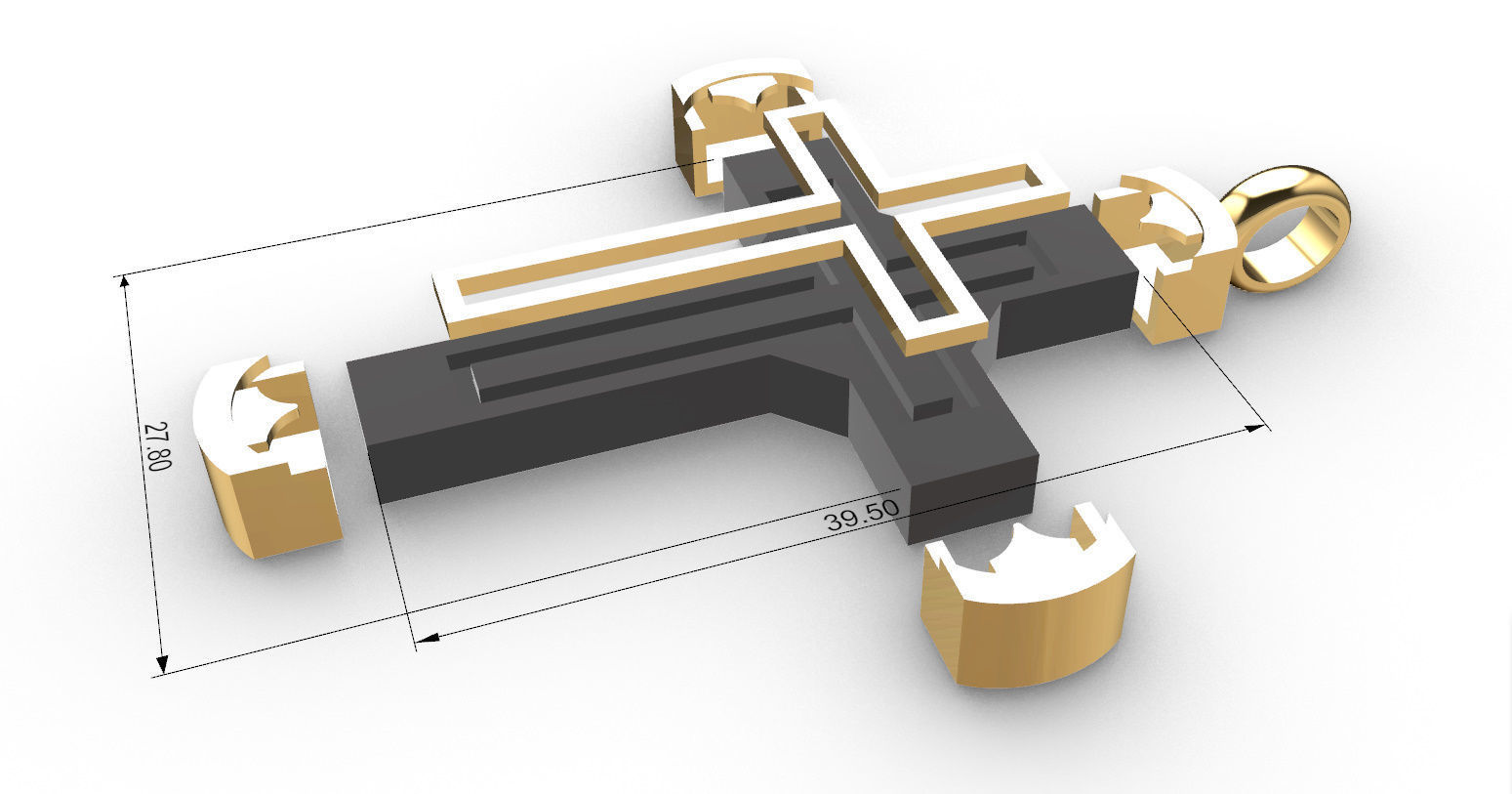 Cross with Gold and Wood 3D print model_13