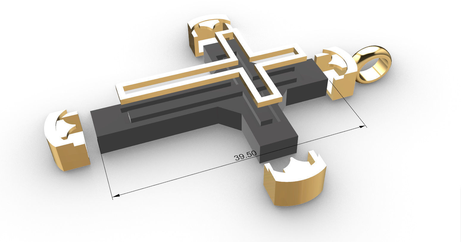 Cross with Gold and Wood 3D print model_12