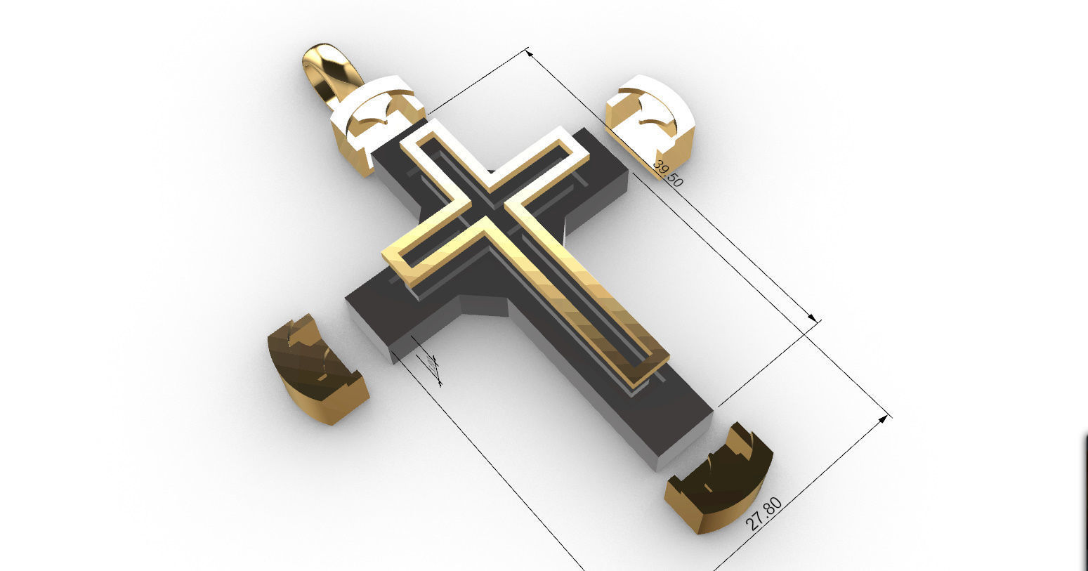 Cross with Gold and Wood 3D print model_16