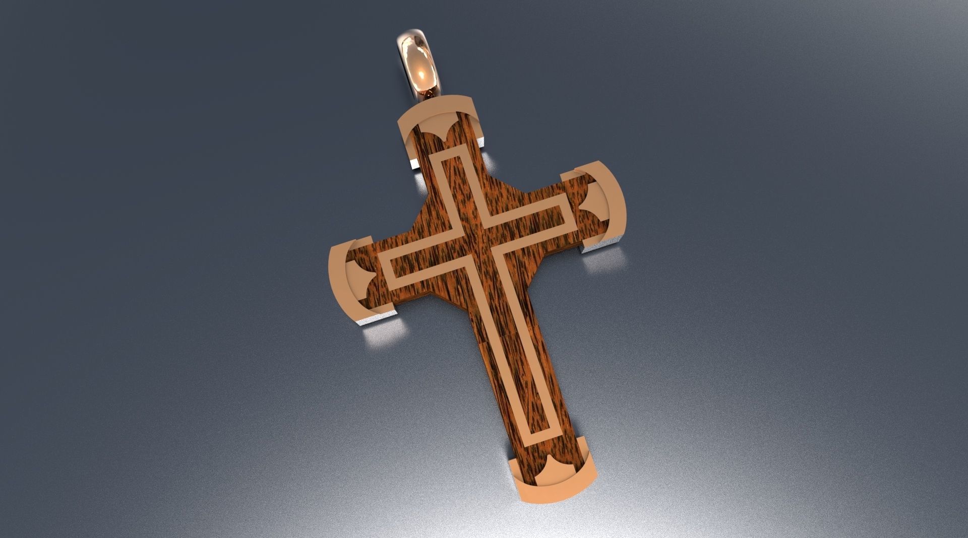 Cross with Gold and Wood 3D print model_6