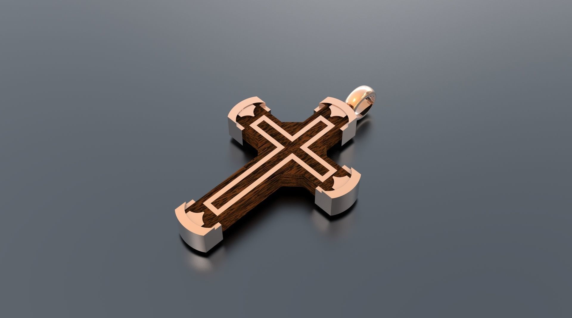 Cross with Gold and Wood 3D print model_2