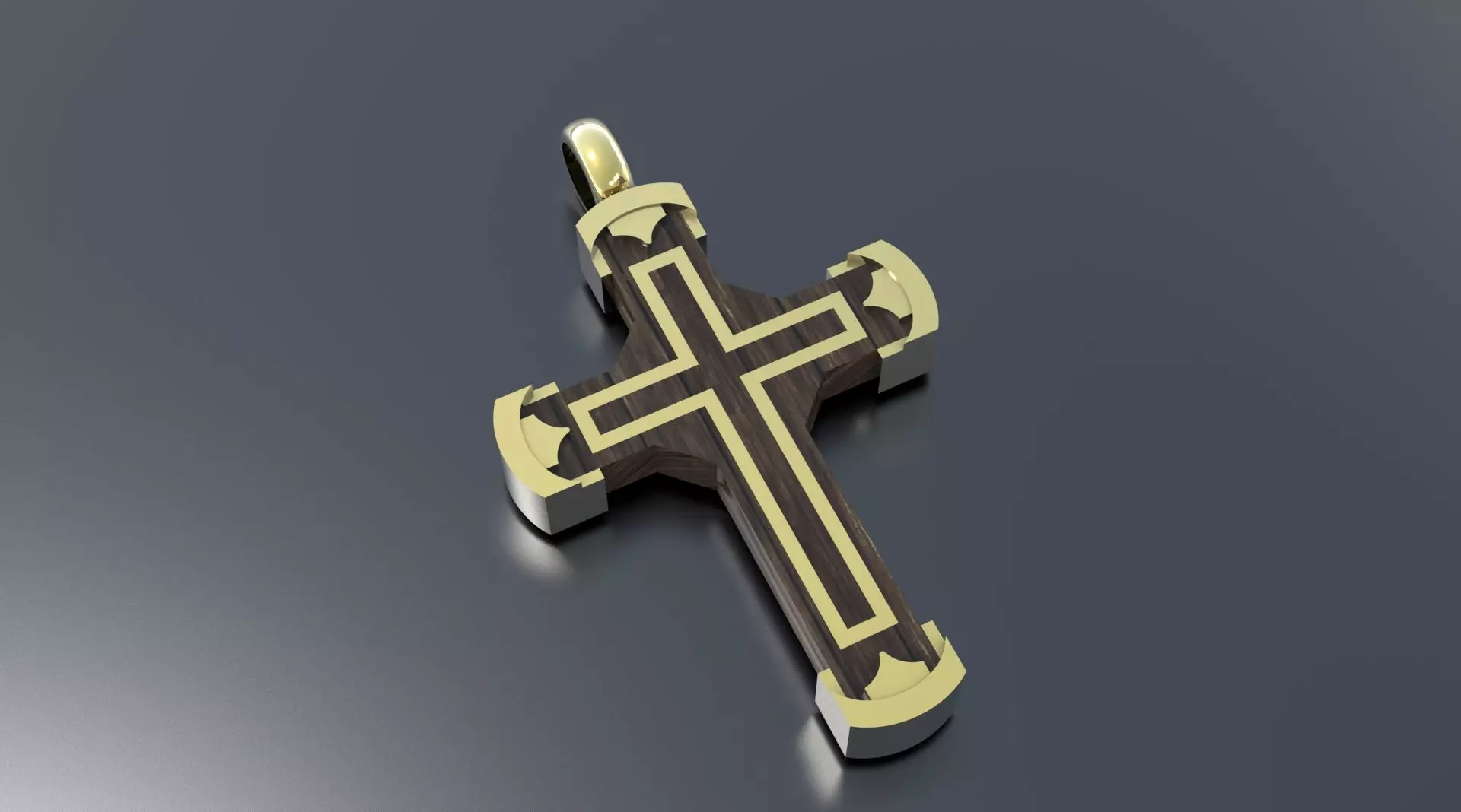 Cross with Gold and Wood 3D print model_0