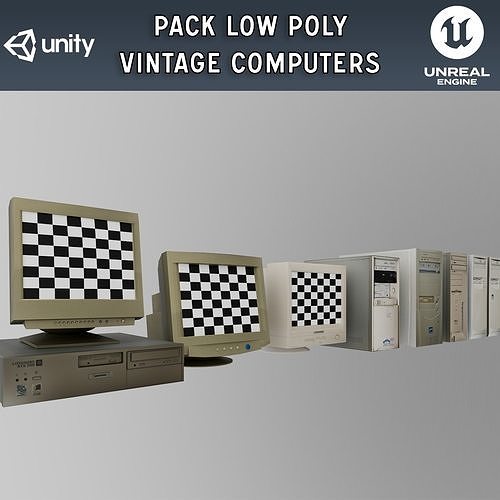 Pack of Computers 90s Vintage Low-poly 3D model