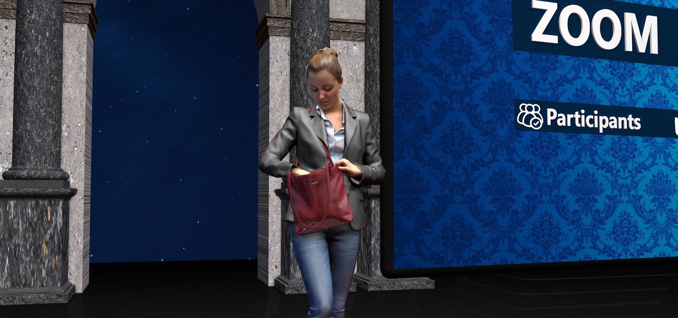 Virtual Studio Chat Set Studio News zoom meeting 3D model 3D model_1