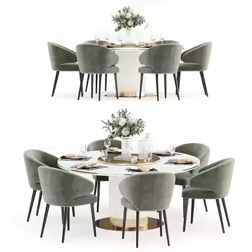 Cocoon Round Dining Table and Minotti Aston Dining Chair 3D model