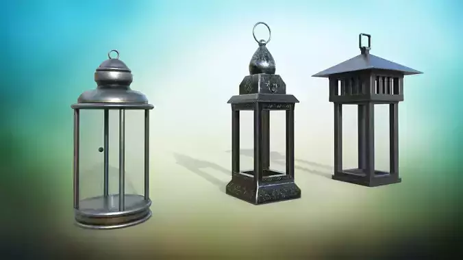 Metal lantern in vintage and modern style Low-poly 3D model
