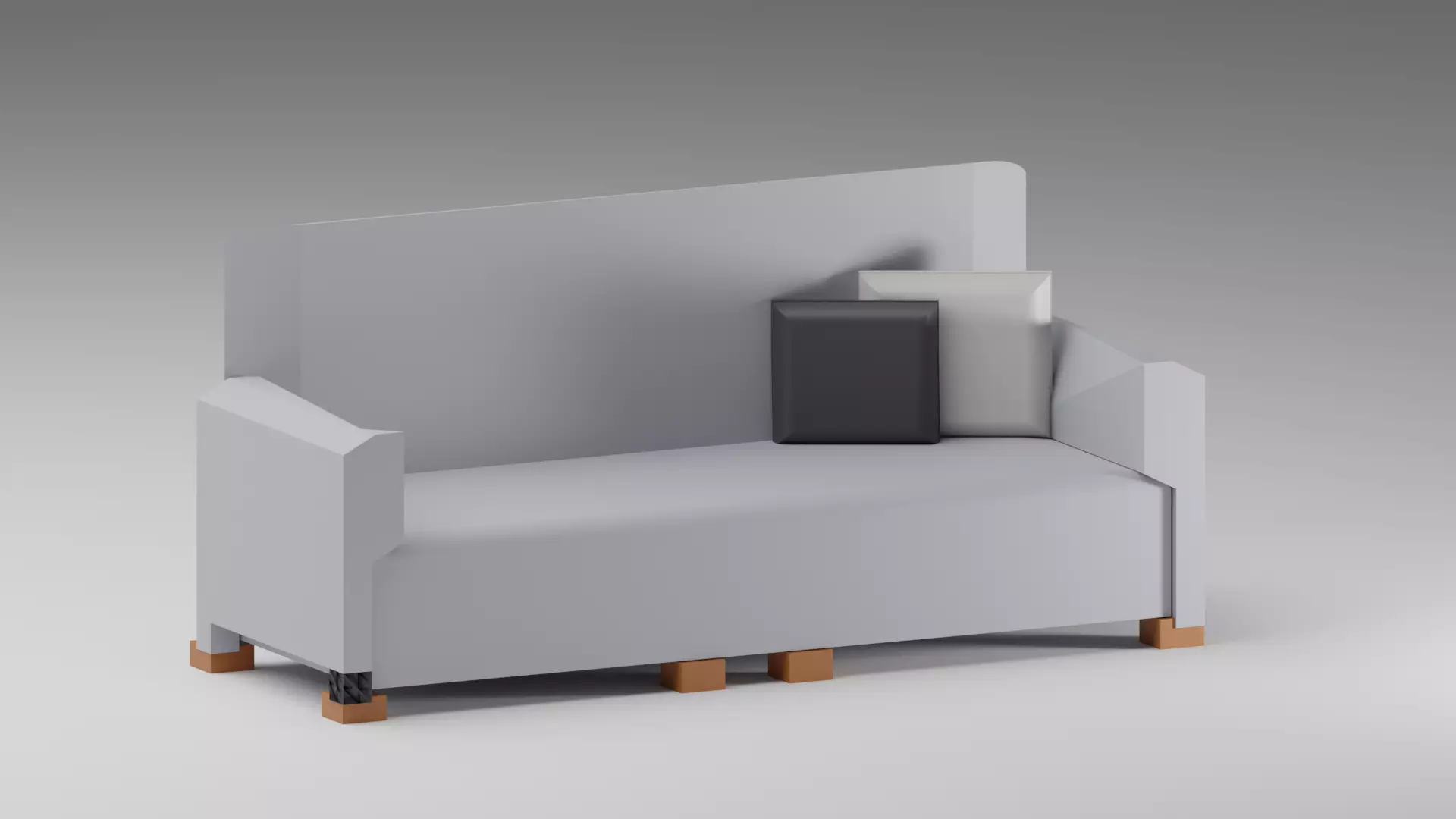 Beautiful soft gray sofa Low-poly 3D model_0