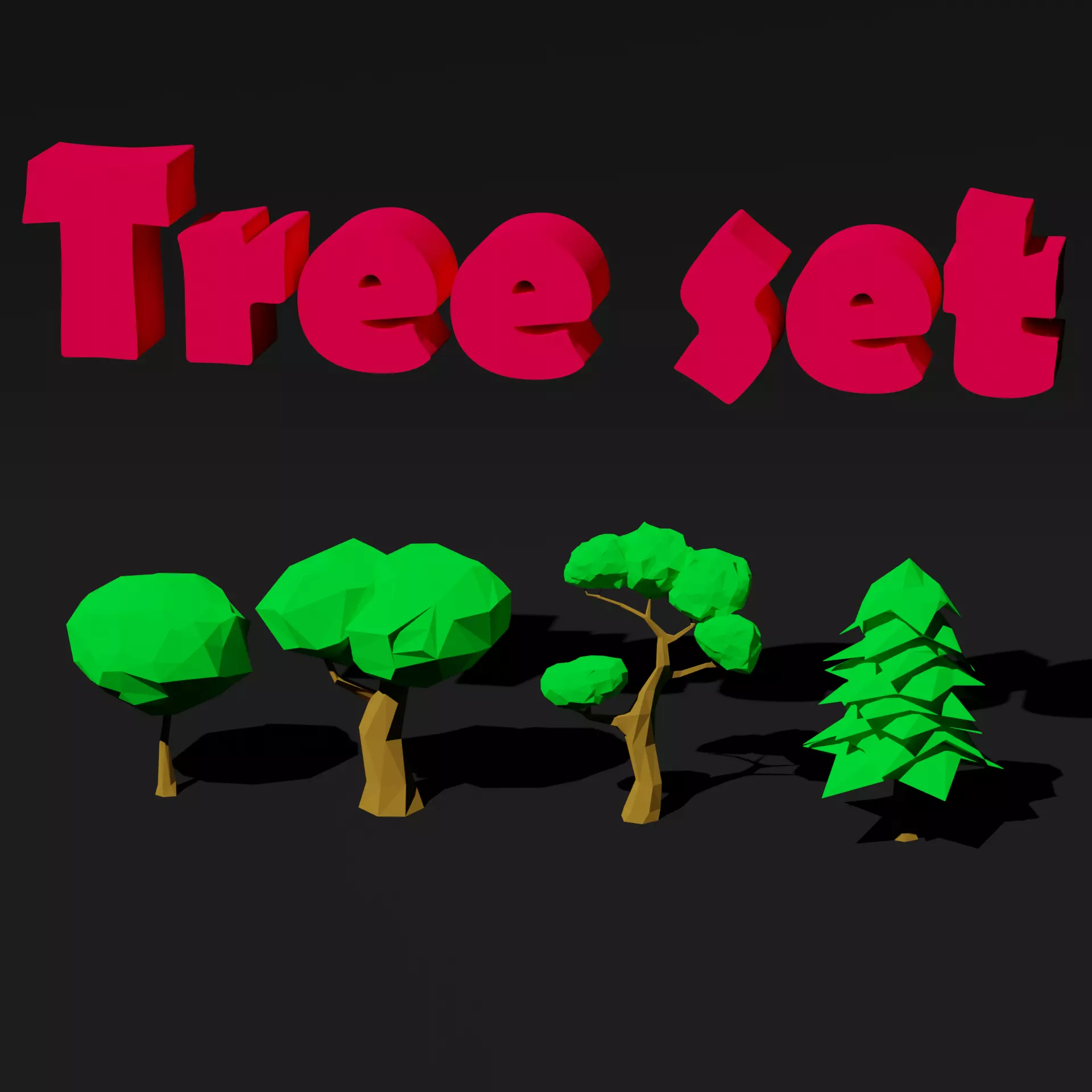 3D Tree set low-poly tree model Low-poly 3D model