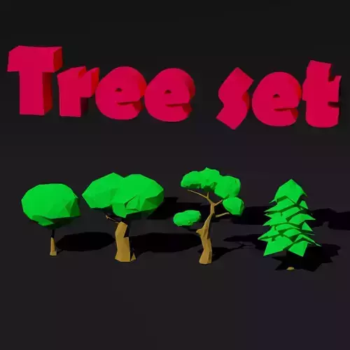 3D Tree set low-poly tree model