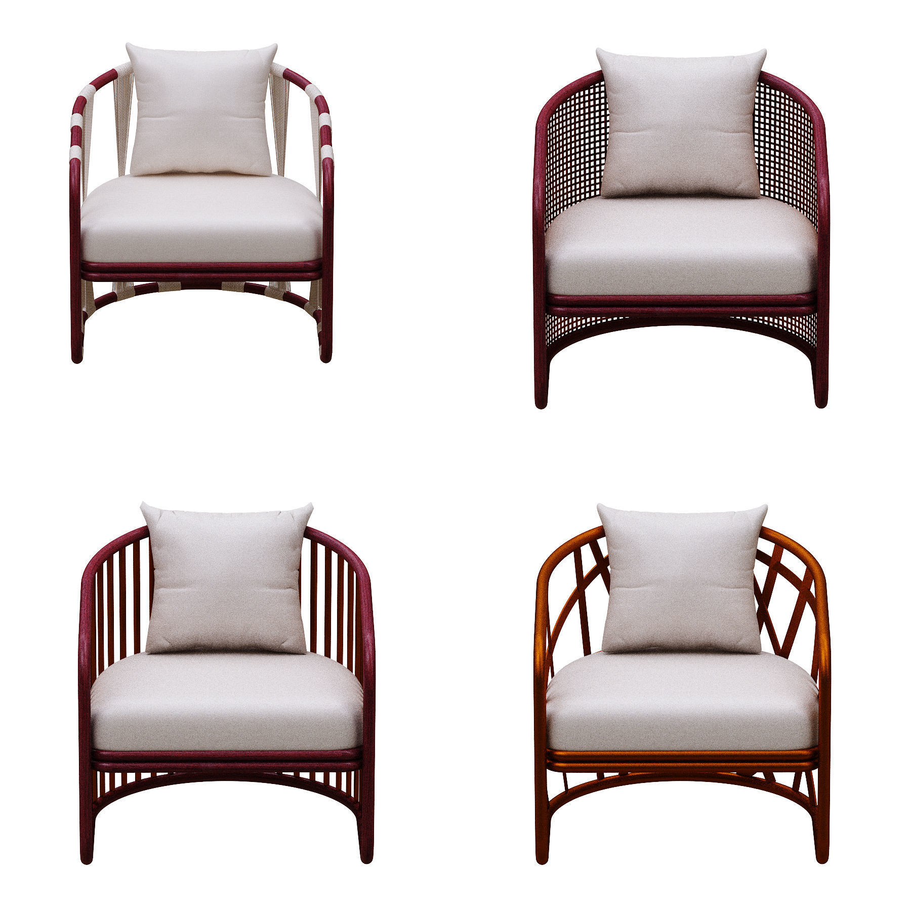 Armchairs set lounge chair made of rattan and wicker 3D model_5