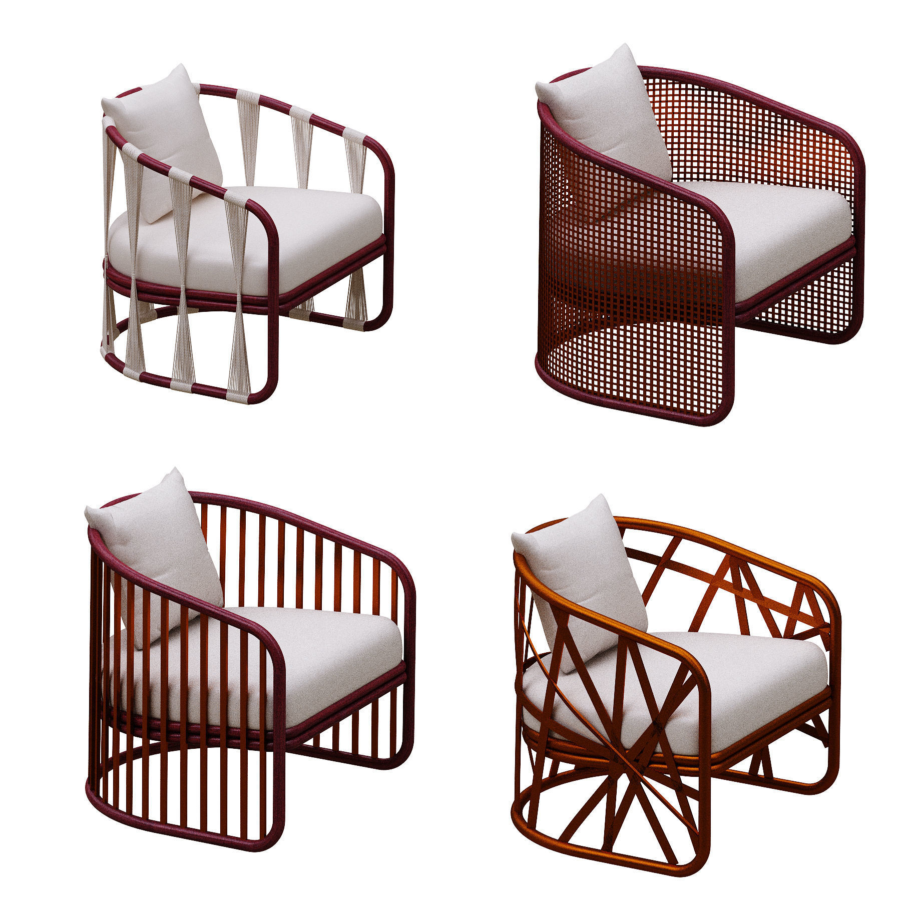 Armchairs set lounge chair made of rattan and wicker 3D model_2