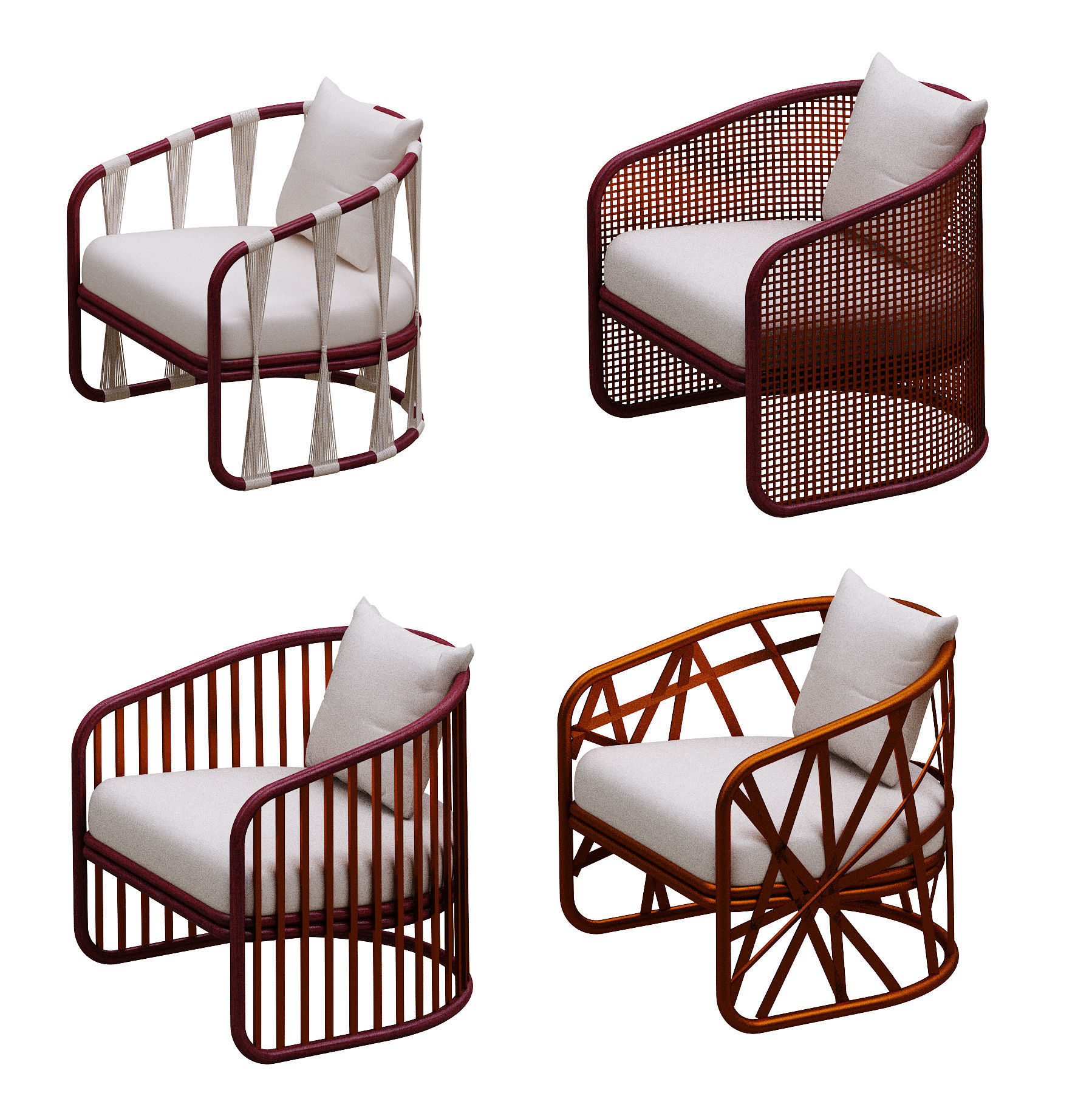 Armchairs set lounge chair made of rattan and wicker 3D model_6