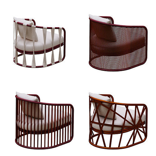 Armchairs set lounge chair made of rattan and wicker 3D model