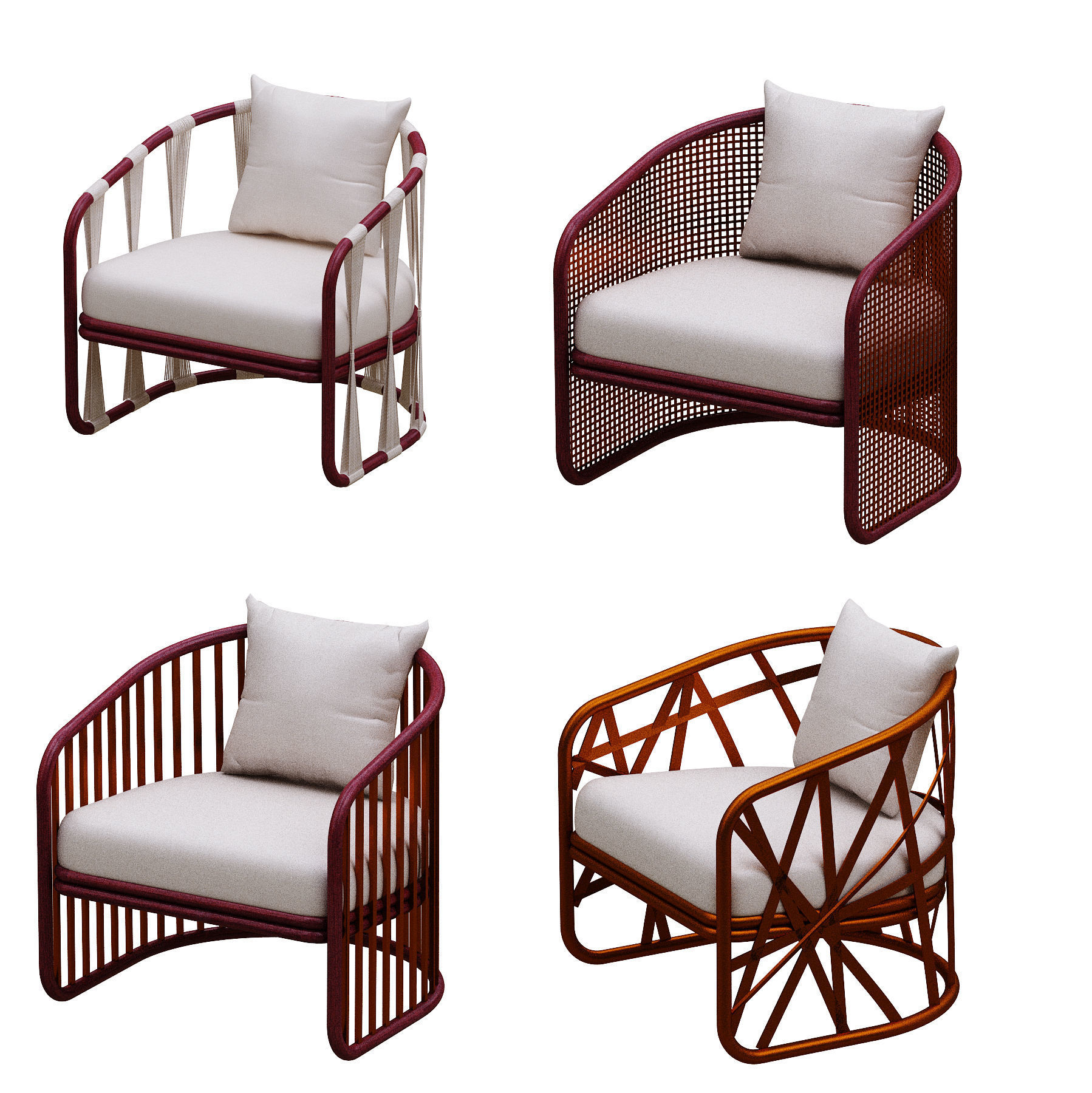 Armchairs set lounge chair made of rattan and wicker 3D model_7