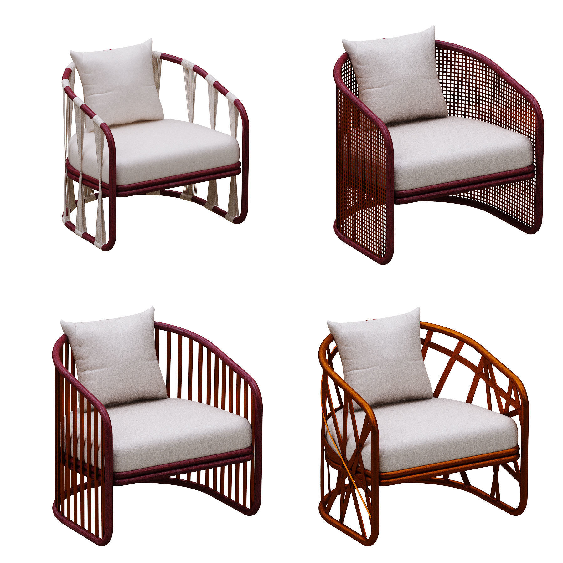 Armchairs set lounge chair made of rattan and wicker 3D model_3