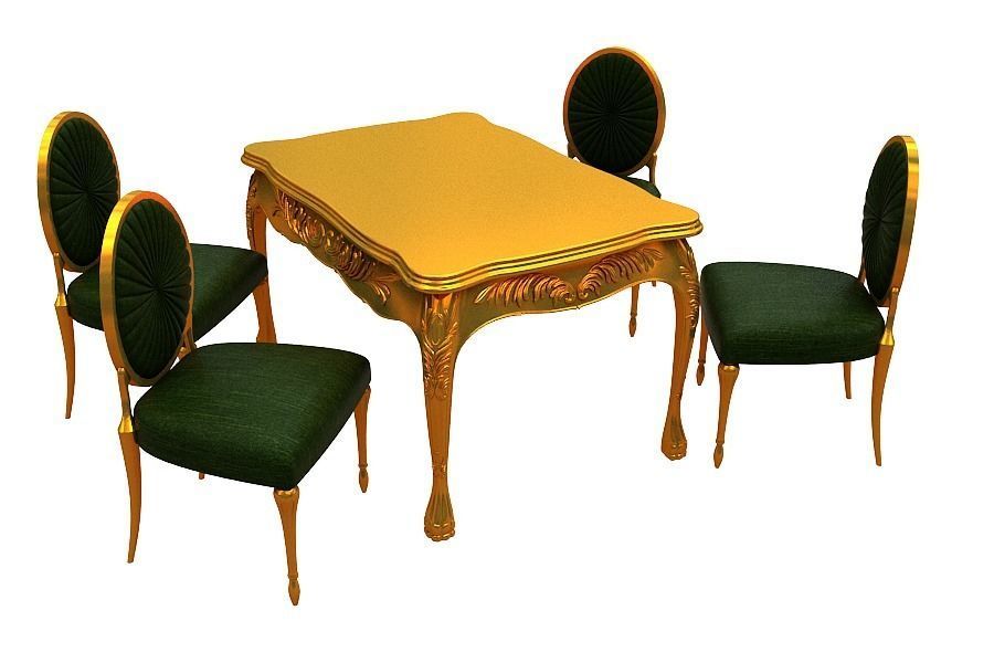 Classical Dining set Low-poly 3D model_6