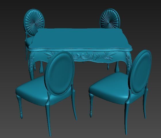 Classical Dining set Low-poly 3D model_9