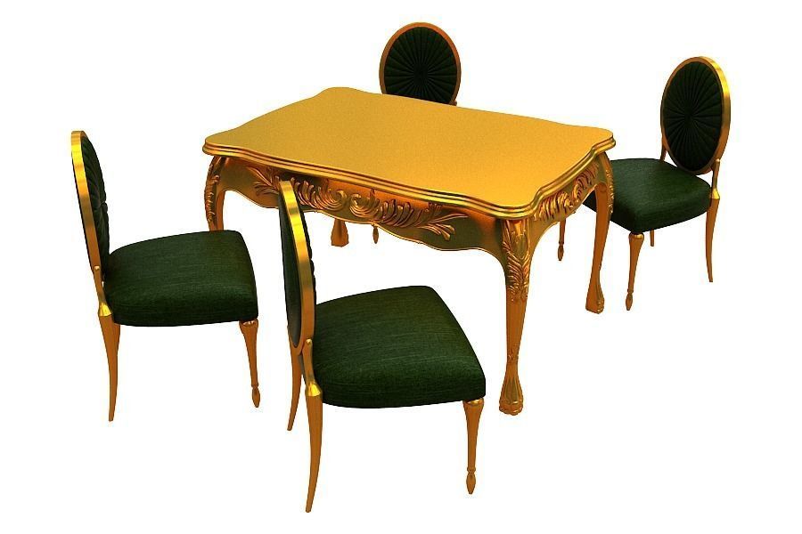 Classical Dining set Low-poly 3D model_5