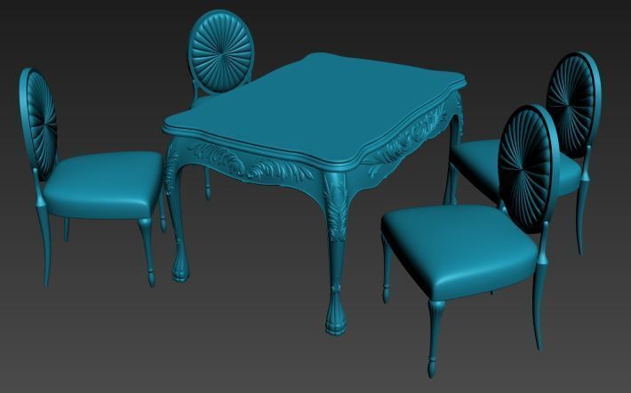 Classical Dining set Low-poly 3D model_11