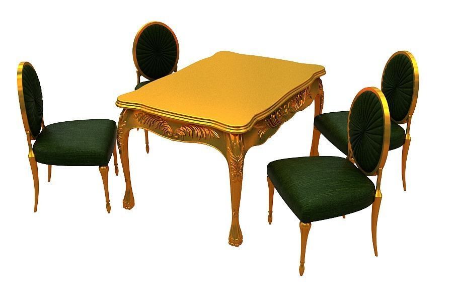 Classical Dining set Low-poly 3D model_2