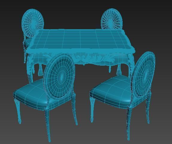 Classical Dining set Low-poly 3D model_7