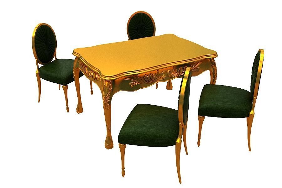 Classical Dining set Low-poly 3D model_1