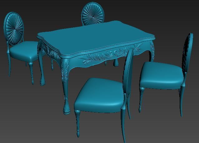 Classical Dining set Low-poly 3D model_10
