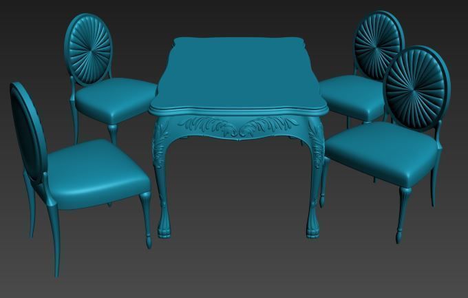 Classical Dining set Low-poly 3D model_12