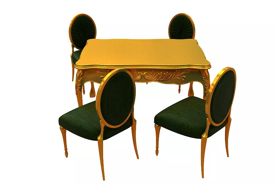 Classical Dining set Low-poly 3D model_0
