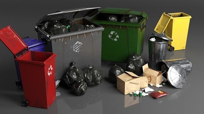 AAA Urban trash dumpsters and bins collection  Low-poly 3D model