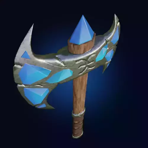 Axe with crystals PBR low-poly game ready 3D model