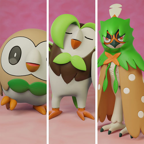pokemon rowlet evolution pack 3D print model